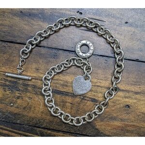 Tiffany & Co Silver Heart Charm Toggle Choker Necklace